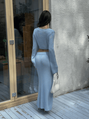 【2025春夏新作】2リボンカーデ＆スリットスカート セットアップ【４色展開】 - select store mirror me【2025春夏新作】2リボンカーデ＆スリットスカート セットアップ【４色展開】select store mirror meselect store mirror meブルーS