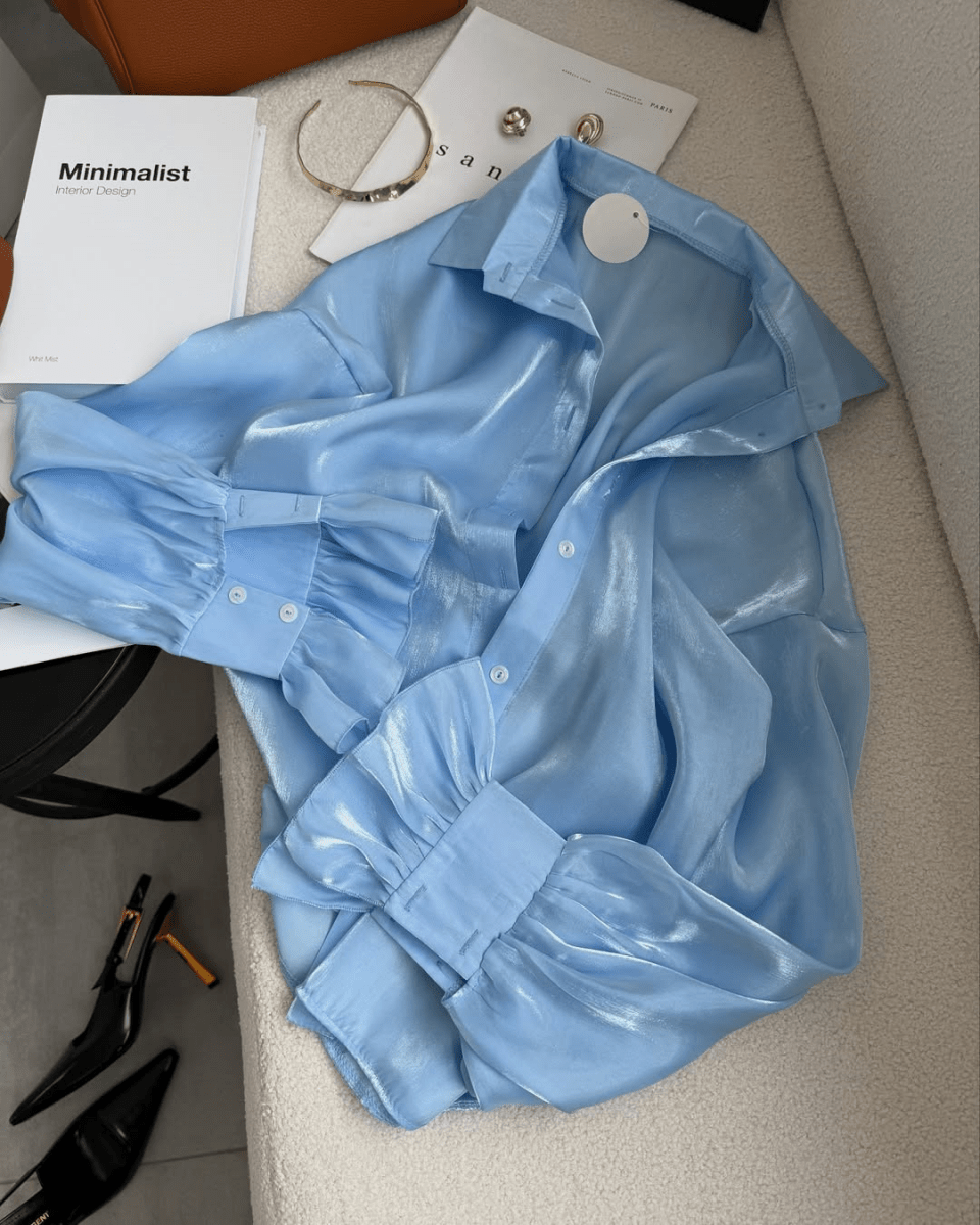 【2025春夏新作】シェルライクシアー袖フリルシャツ - select store mirror me【2025春夏新作】シェルライクシアー袖フリルシャツselect store mirror meselect store mirror meアイスブルーS