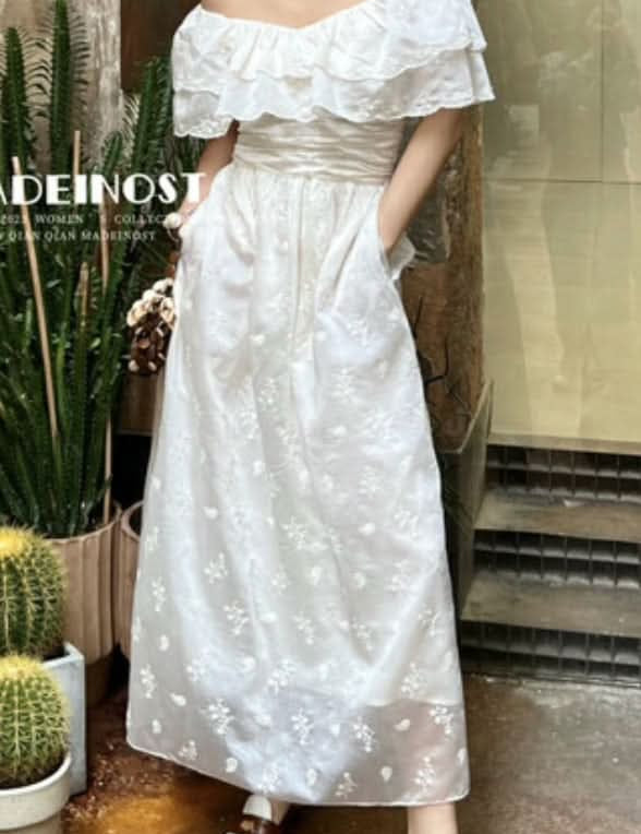 ダブルオフショルダーホワイトマキシワンピース - select store mirror meダブルオフショルダーホワイトマキシワンピース205689164mirror meselect store mirror me205689164S