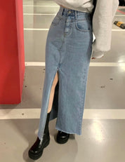 フロントビッグスリットデニムロングスカート - select store mirror meフロントビッグスリットデニムロングスカート208520632mirror meselect store mirror me208520632S