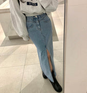フロントビッグスリットデニムロングスカート - select store mirror meフロントビッグスリットデニムロングスカート208520632mirror meselect store mirror me208520632S