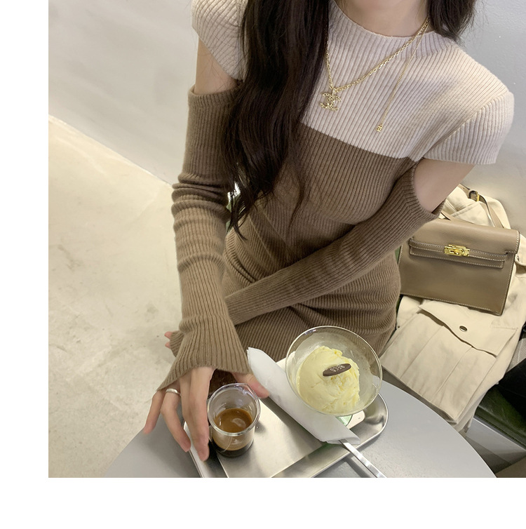スリーブカットコントラストニットワンピース　３色展開