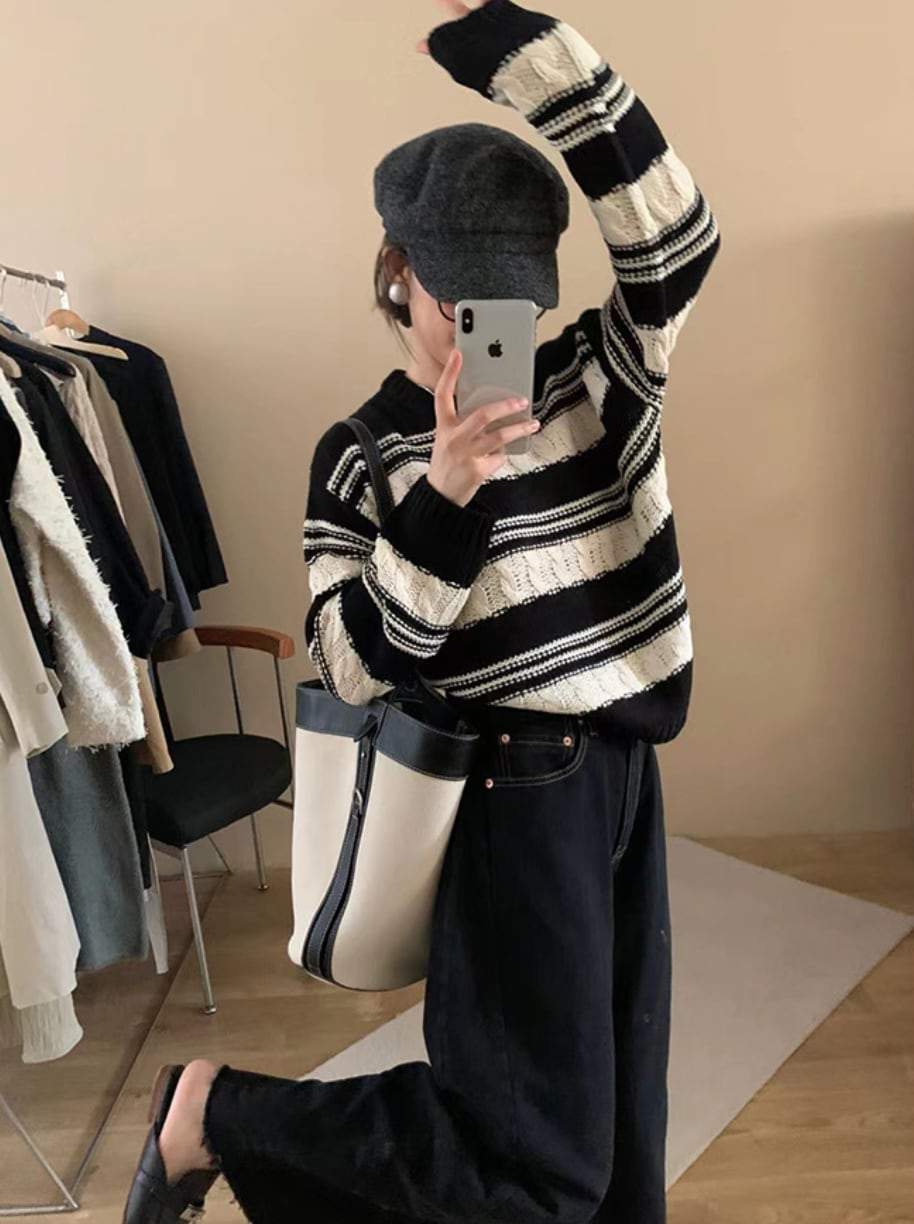 【高品質ウール25％】【動画あり】REMIXボーダーニットセーター - select store mirror me【高品質ウール25％】【動画あり】REMIXボーダーニットセーターmirror meselect store mirror meフリーサイズ