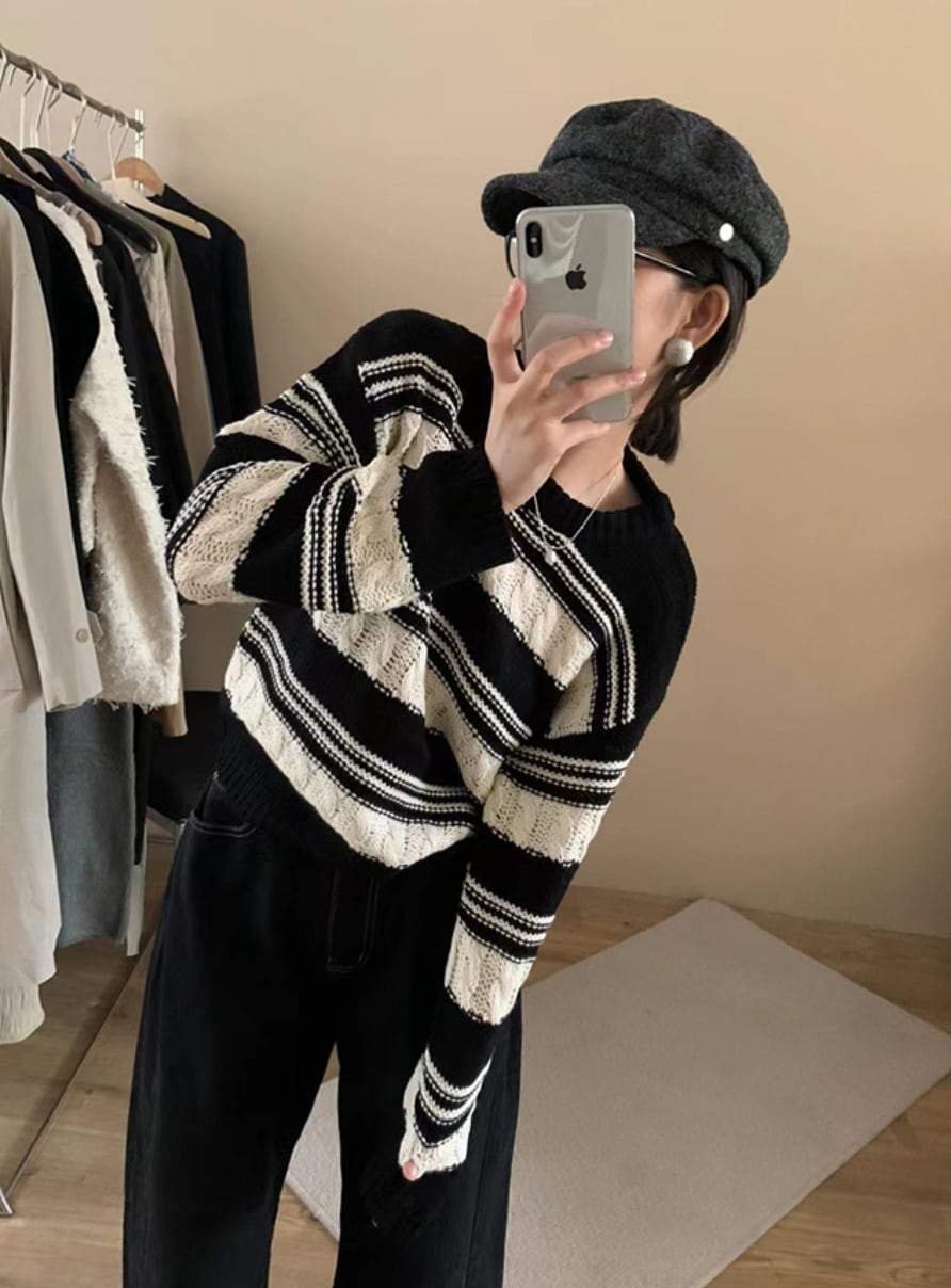 【高品質ウール25％】【動画あり】REMIXボーダーニットセーター - select store mirror me【高品質ウール25％】【動画あり】REMIXボーダーニットセーターmirror meselect store mirror meフリーサイズ