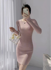 スリムリブニットワンピース　６色展開