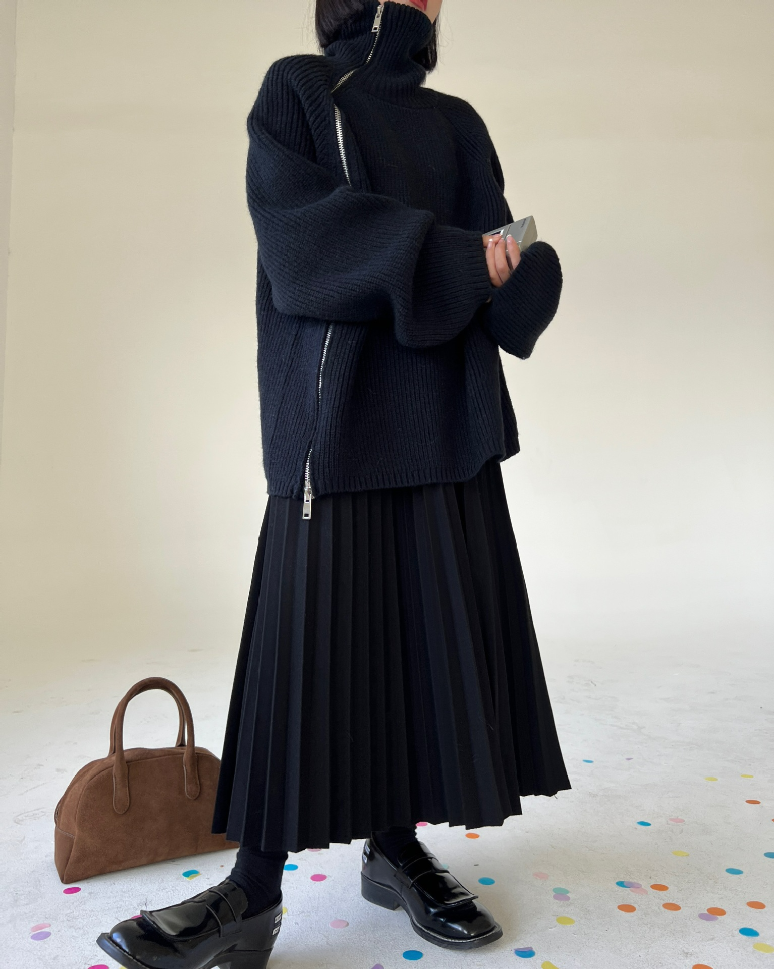 ２WAYジップタートルオフネックニットセーター