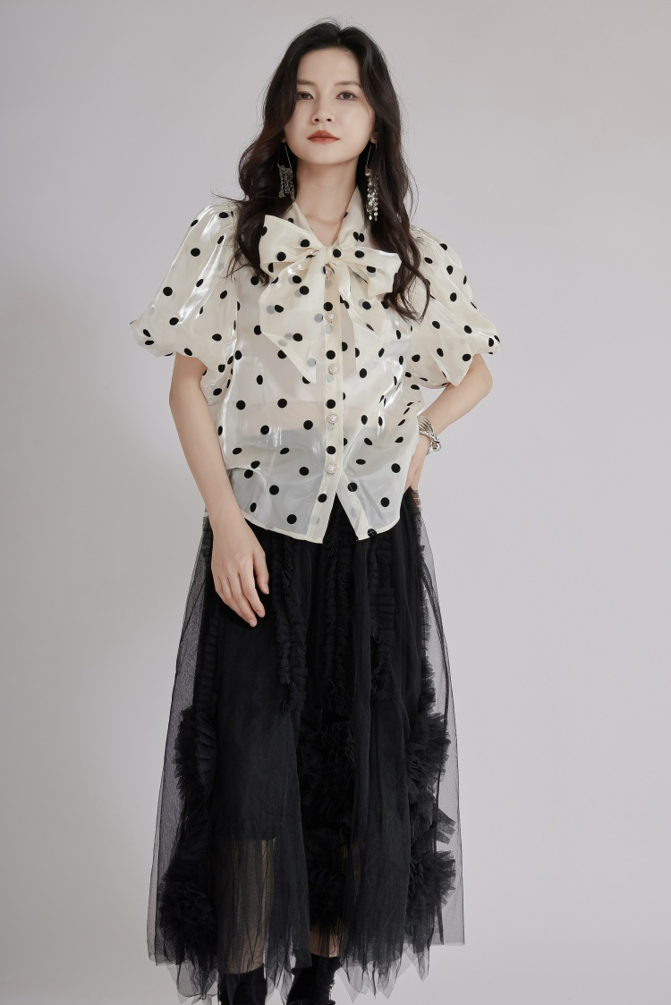 ドットシフォンブラウス