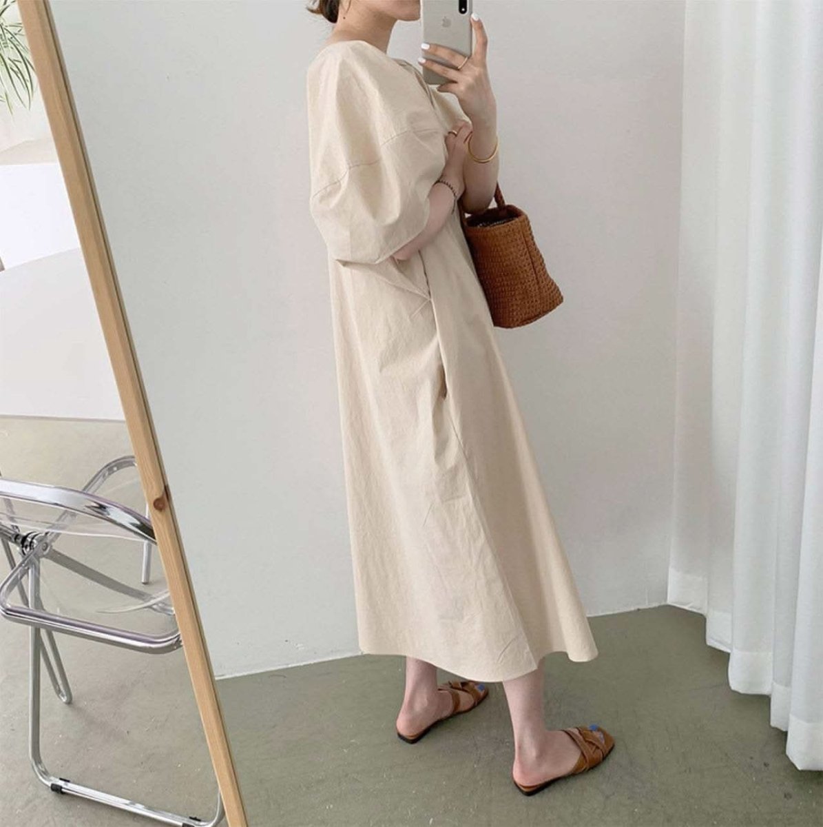 パフスリーブナチュラルラフワンピース　３色展開 - select store mirror meパフスリーブナチュラルラフワンピース　３色展開103538866mirror meselect store mirror me103538866ベージュ