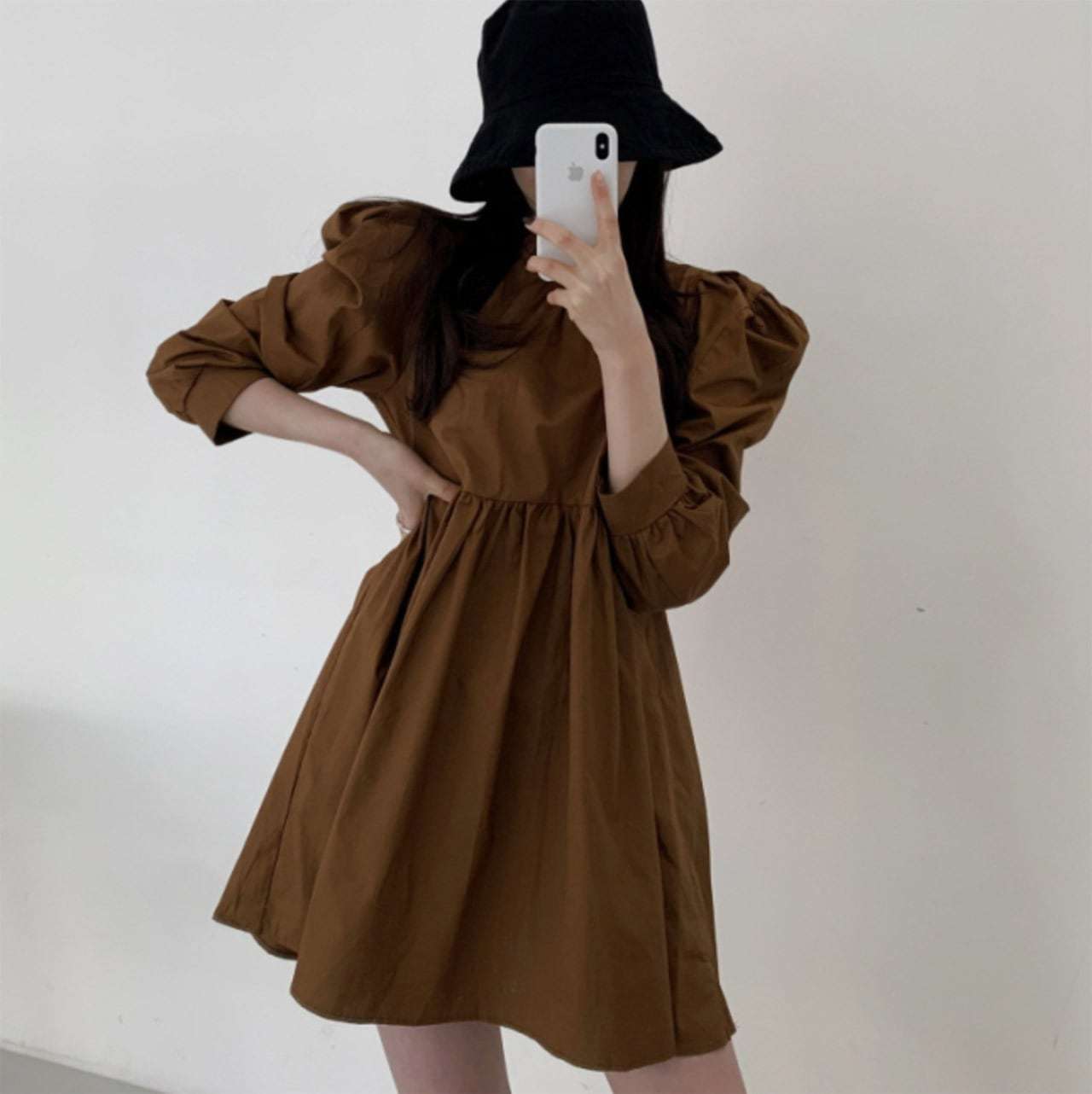パフスリーブハイネックミニ丈ワンピース　３色展開 - select store mirror meパフスリーブハイネックミニ丈ワンピース　３色展開111495318mirror meselect store mirror me111495318ホワイト