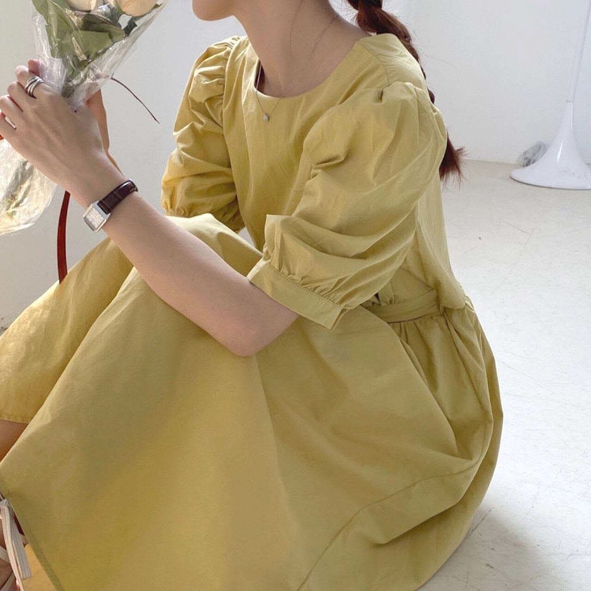 バックオープンボタンパフスリーブワンピース　３色展開 - select store mirror meバックオープンボタンパフスリーブワンピース　３色展開115207468mirror meselect store mirror me115207468ホワイト