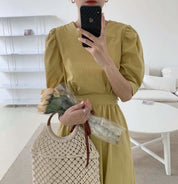 バックオープンボタンパフスリーブワンピース　３色展開 - select store mirror meバックオープンボタンパフスリーブワンピース　３色展開115207468mirror meselect store mirror me115207468ホワイト