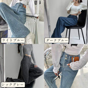 デザインワッフル生地ワイドレッグハイウエストパンツ　３色展開 - select store mirror meデザインワッフル生地ワイドレッグハイウエストパンツ　３色展開125217964mirror meselect store mirror me125217964ライトブルー S