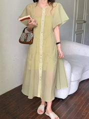 ＜キャミソール付き＞シースルーシフォンノーカラーワンピース　３色展開 - select store mirror me＜キャミソール付き＞シースルーシフォンノーカラーワンピース　３色展開132624805mirror meselect store mirror me132624805イエロー