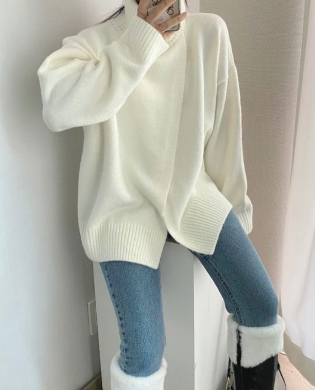 【上質ウール】タートルネックフロントスリットニット　３色展開 - select store mirror me【上質ウール】タートルネックフロントスリットニット　３色展開162065595mirror meselect store mirror me162065595ホワイト