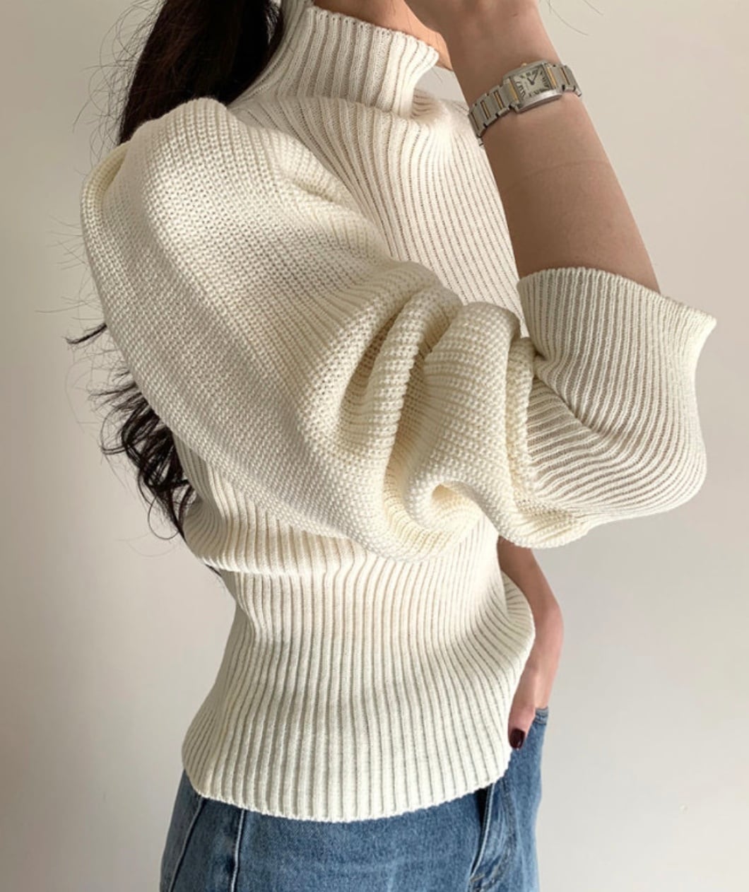 【上質ウール】タートルネック切り替えスリーブ美ラインニット　３色展開 - select store mirror me【上質ウール】タートルネック切り替えスリーブ美ラインニット　３色展開163661176mirror meselect store mirror me163661176ホワイト