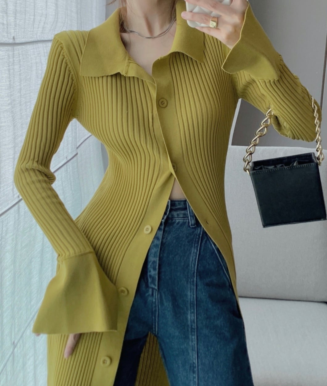 ＜インスタグラマー様ご愛用＞襟付き袖フレア切り替えリブニットワンピース　３色展開 - select store mirror me＜インスタグラマー様ご愛用＞襟付き袖フレア切り替えリブニットワンピース　３色展開164237672mirror meselect store mirror me164237672マスタード S