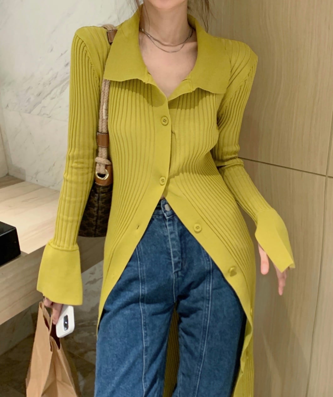 ＜インスタグラマー様ご愛用＞襟付き袖フレア切り替えリブニットワンピース　３色展開 - select store mirror me＜インスタグラマー様ご愛用＞襟付き袖フレア切り替えリブニットワンピース　３色展開164237672mirror meselect store mirror me164237672マスタード S