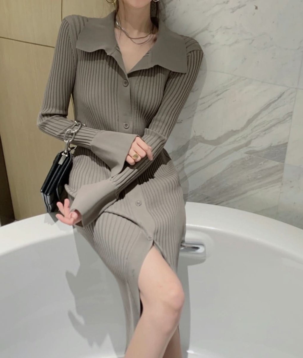 ＜インスタグラマー様ご愛用＞襟付き袖フレア切り替えリブニットワンピース　３色展開 - select store mirror me＜インスタグラマー様ご愛用＞襟付き袖フレア切り替えリブニットワンピース　３色展開164237672mirror meselect store mirror me164237672マスタード S
