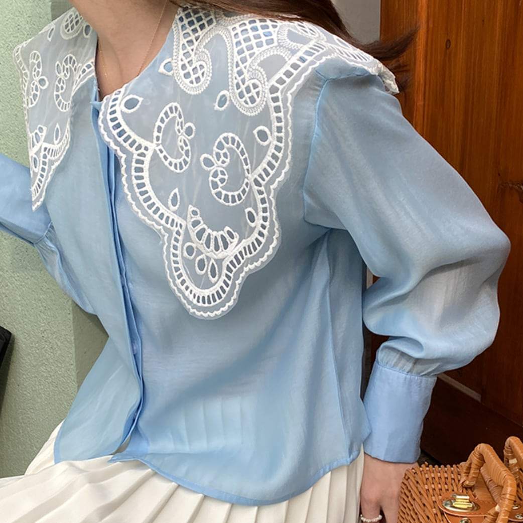 【動画あり】シースルーフランスレースブラウス　３色展開 - select store mirror me【動画あり】シースルーフランスレースブラウス　３色展開174651513mirror meselect store mirror me174651513ホワイト