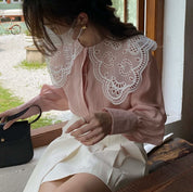 【動画あり】シースルーフランスレースブラウス　３色展開 - select store mirror me【動画あり】シースルーフランスレースブラウス　３色展開174651513mirror meselect store mirror me174651513ホワイト