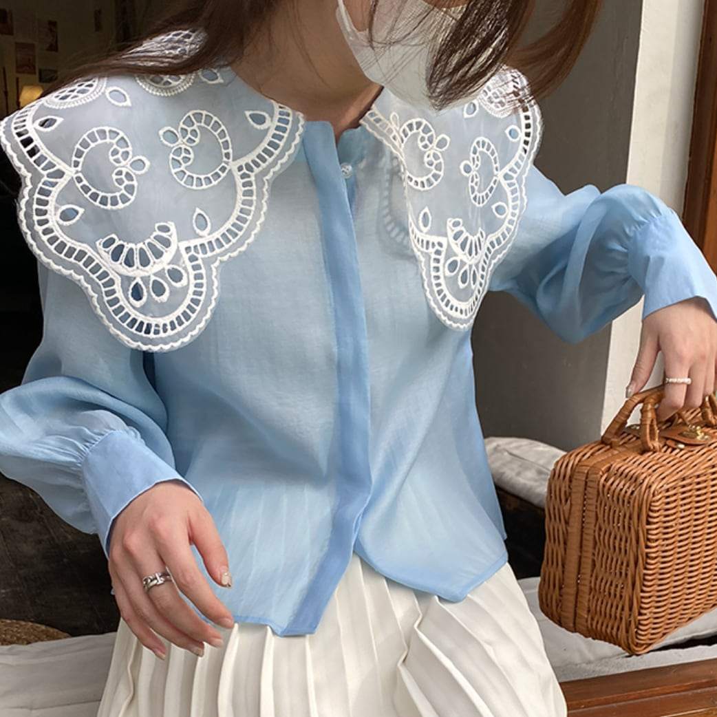 【動画あり】シースルーフランスレースブラウス　３色展開 - select store mirror me【動画あり】シースルーフランスレースブラウス　３色展開174651513mirror meselect store mirror me174651513ホワイト