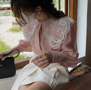【動画あり】シースルーフランスレースブラウス　３色展開 - select store mirror me【動画あり】シースルーフランスレースブラウス　３色展開174651513mirror meselect store mirror me174651513ホワイト