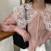 【動画あり】シースルーフランスレースブラウス　３色展開 - select store mirror me【動画あり】シースルーフランスレースブラウス　３色展開174651513mirror meselect store mirror me174651513ホワイト