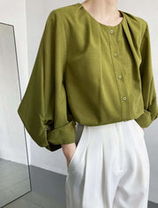 【動画あり】ラウンドネックランタンスリーブブラウス　３色展開 - select store mirror me【動画あり】ラウンドネックランタンスリーブブラウス　３色展開189782159mirror meselect store mirror me189782159ホワイトS