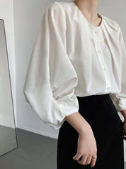 【動画あり】ラウンドネックランタンスリーブブラウス　３色展開 - select store mirror me【動画あり】ラウンドネックランタンスリーブブラウス　３色展開189782159mirror meselect store mirror me189782159ホワイトS