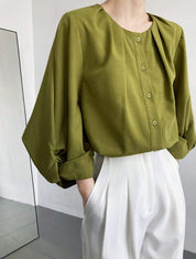 【動画あり】ラウンドネックランタンスリーブブラウス　３色展開 - select store mirror me【動画あり】ラウンドネックランタンスリーブブラウス　３色展開189782159mirror meselect store mirror me189782159ホワイトS