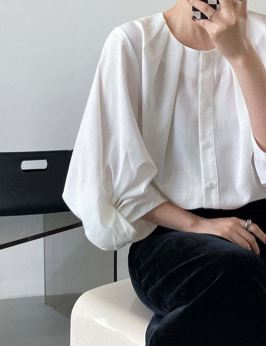 【動画あり】ラウンドネックランタンスリーブブラウス　３色展開 - select store mirror me【動画あり】ラウンドネックランタンスリーブブラウス　３色展開189782159mirror meselect store mirror me189782159ホワイトS