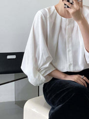【動画あり】ラウンドネックランタンスリーブブラウス　３色展開 - select store mirror me【動画あり】ラウンドネックランタンスリーブブラウス　３色展開189782159mirror meselect store mirror me189782159ホワイトS