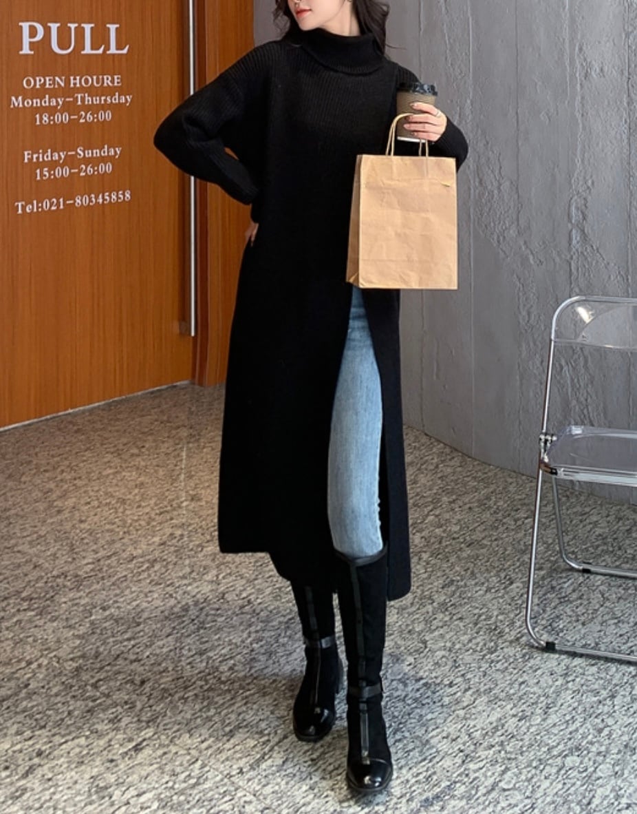 【即納あり】ビッグスリットタートルニットロングトップス　３色展開 - select store mirror me【即納あり】ビッグスリットタートルニットロングトップス　３色展開191549649mirror meselect store mirror me191549649ホワイト