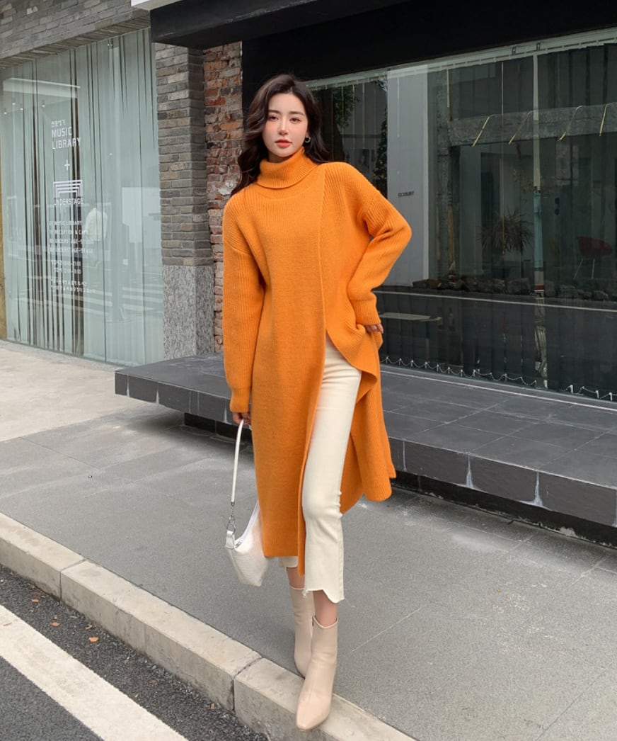 【即納あり】ビッグスリットタートルニットロングトップス　３色展開 - select store mirror me【即納あり】ビッグスリットタートルニットロングトップス　３色展開191549649mirror meselect store mirror me191549649ホワイト