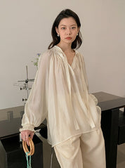 シフォンタイネックシースルーブラウス　３色展開 - select store mirror meシフォンタイネックシースルーブラウス　３色展開200106170mirror meselect store mirror me200106170ホワイト