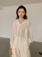 シフォンタイネックシースルーブラウス　３色展開 - select store mirror meシフォンタイネックシースルーブラウス　３色展開200106170mirror meselect store mirror me200106170ホワイト