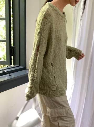 【動画あり】スプリングニットダメージシースルートップス　３色展開 - select store mirror me【動画あり】スプリングニットダメージシースルートップス　３色展開200259764mirror meselect store mirror me200259764ライトグリーン
