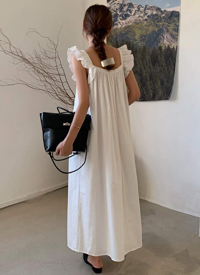 【動画あり】フリルショルダーロングマキシワンピース　３色展開 - select store mirror me【動画あり】フリルショルダーロングマキシワンピース　３色展開200974103mirror meselect store mirror me200974103ホワイト