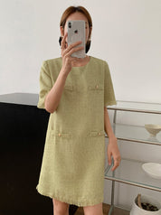 ツイードハーフスリーブミニワンピース　３色展開 - select store mirror meツイードハーフスリーブミニワンピース　３色展開200974880mirror meselect store mirror me200974880ホワイト