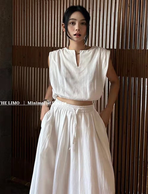 【動画あり】ノースリーブクロップド丈トップス＆スカートセットアップ　３色展開 - select store mirror me【動画あり】ノースリーブクロップド丈トップス＆スカートセットアップ　３色展開201651716mirror meselect store mirror me201651716ホワイト