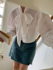 【動画あり】ビッグリボンクロップド丈ブラウス　３色展開 - select store mirror me【動画あり】ビッグリボンクロップド丈ブラウス　３色展開201818798mirror meselect store mirror me201818798ホワイトS
