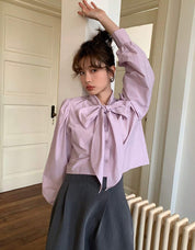 【動画あり】ビッグリボンクロップド丈ブラウス　３色展開 - select store mirror me【動画あり】ビッグリボンクロップド丈ブラウス　３色展開201818798mirror meselect store mirror me201818798ホワイトS