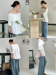 【動画あり】オーバーオフショルダーストレートトップス　３色展開 - select store mirror me【動画あり】オーバーオフショルダーストレートトップス　３色展開203427019mirror meselect store mirror me203427019ホワイト