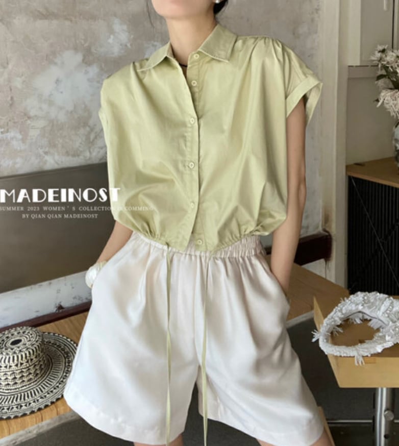 ノースリーブクロップドシャツトップス　３色展開 - select store mirror meノースリーブクロップドシャツトップス　３色展開205680185mirror meselect store mirror me205680185ホワイト