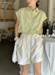 ノースリーブクロップドシャツトップス　３色展開 - select store mirror meノースリーブクロップドシャツトップス　３色展開205680185mirror meselect store mirror me205680185ホワイト