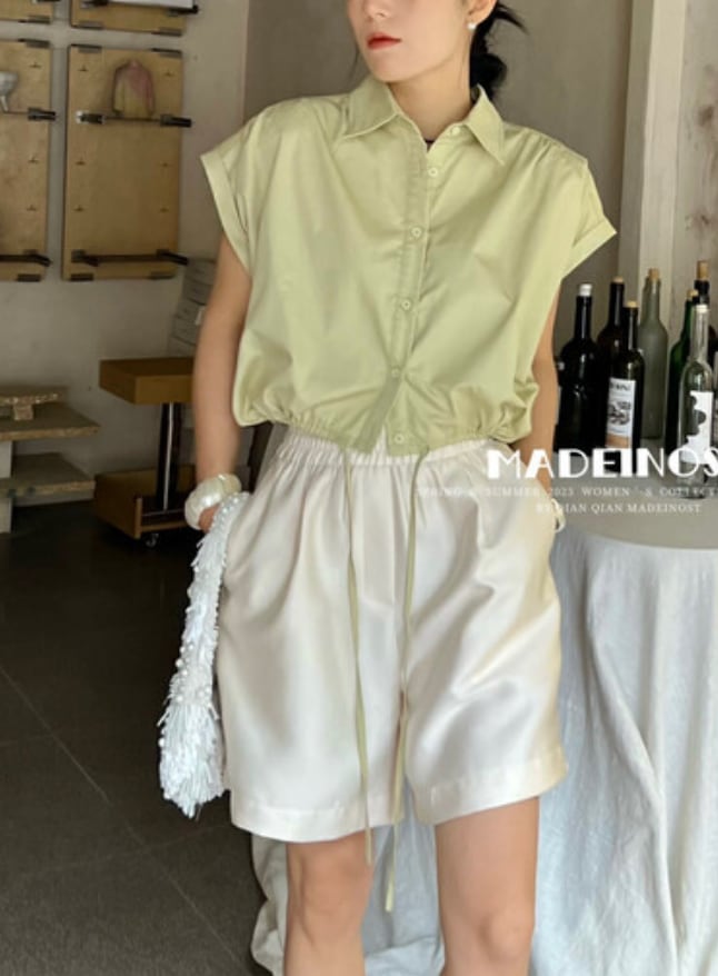 ノースリーブクロップドシャツトップス　３色展開 - select store mirror meノースリーブクロップドシャツトップス　３色展開205680185mirror meselect store mirror me205680185ホワイト