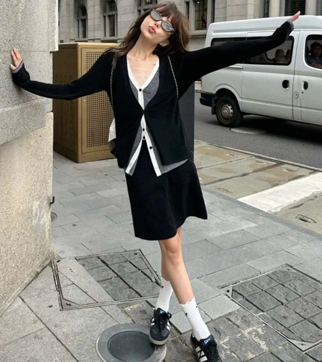 ＜インスタグラマー様ご愛用＞【動画あり】重ね着風バイカラーカーディガン　３色展開 mirror me