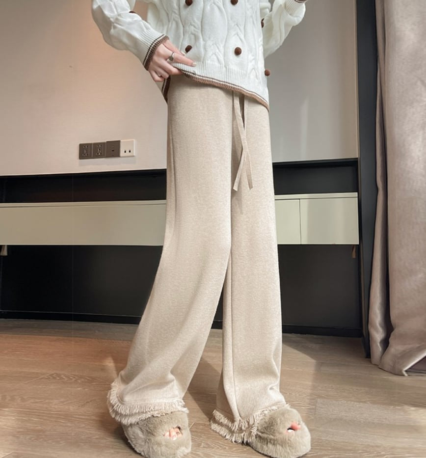 【動画あり】裾ダブルフリンジニットワイドパンツ　３色展開 - select store mirror me【動画あり】裾ダブルフリンジニットワイドパンツ　３色展開221848062mirror meselect store mirror me221848062ホワイト