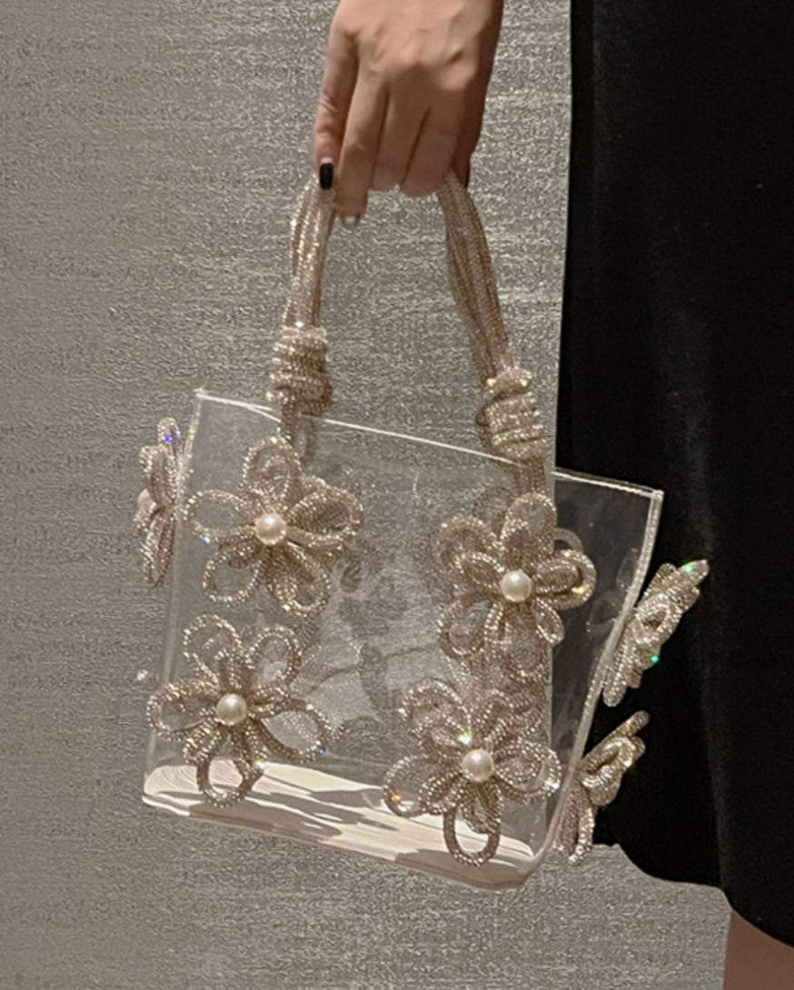 【動画あり】フラワービジューハイデザインクリアバッグ　３種３色展開 - select store mirror me【動画あり】フラワービジューハイデザインクリアバッグ　３種３色展開206542803mirror meselect store mirror me206542803シルバー×小サイズ