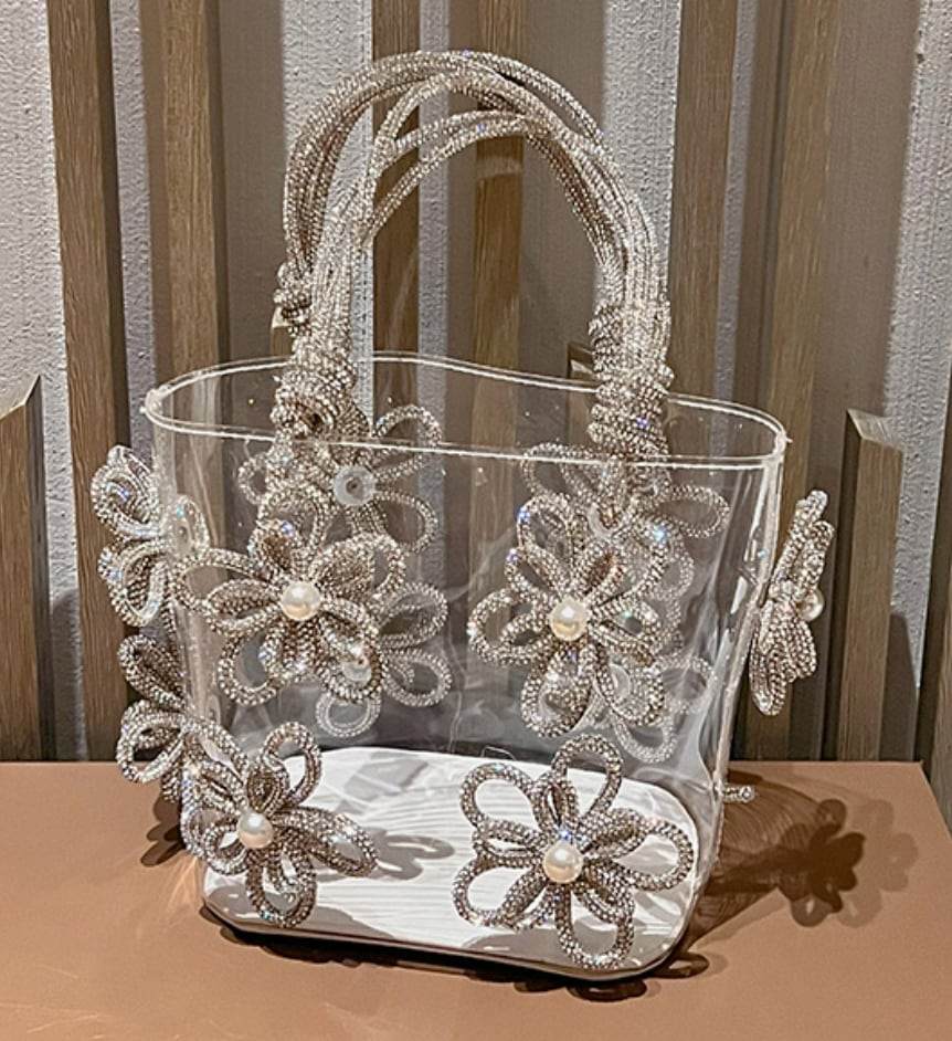 【動画あり】フラワービジューハイデザインクリアバッグ　３種３色展開 - select store mirror me【動画あり】フラワービジューハイデザインクリアバッグ　３種３色展開206542803mirror meselect store mirror me206542803シルバー×小サイズ